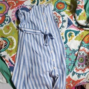 Blue and white stripe midi dress